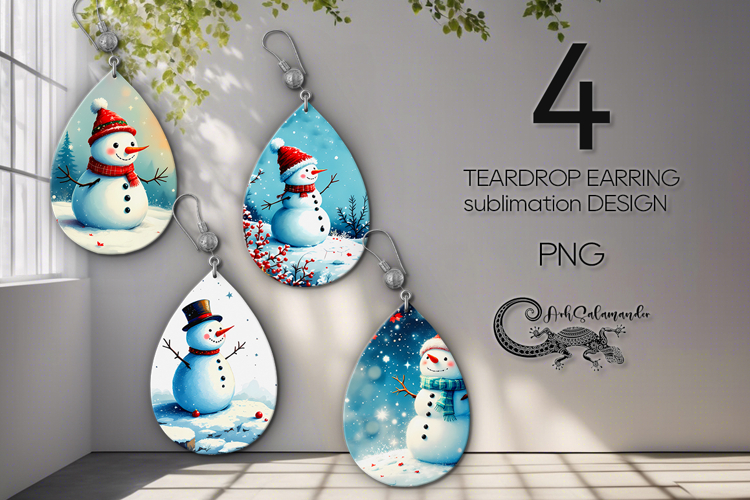 Snowman card | christmas Teardrop earring sublimation PL