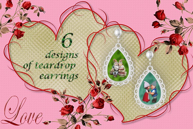 Earrings with dwarfs l 6 designs of teardrop earrings, PNG