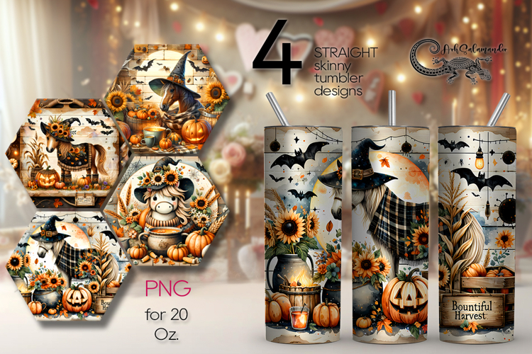 Halloween horse | 4 Skinny tumbler sublimation designs