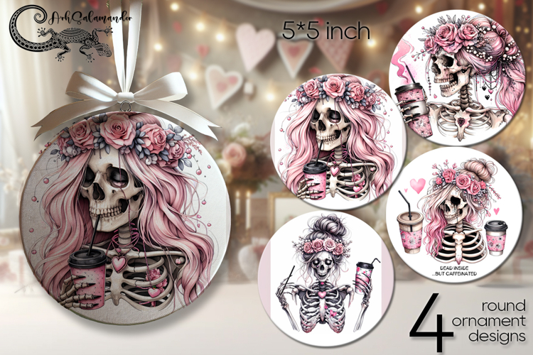 Coffee & skull | gothic round ornaments sublimation PL