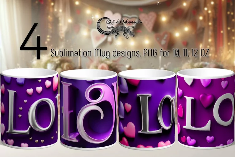 Valentine inscription | 4 purple Sublimation Mug designs PL