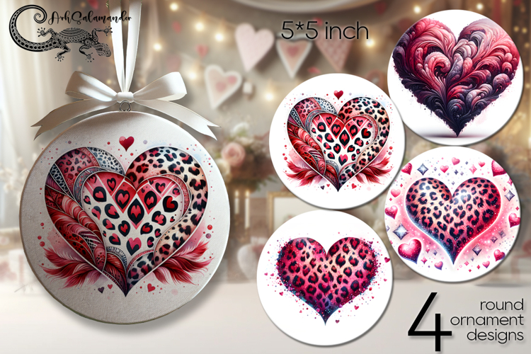 Love hearts | round ornaments sublimation design PL