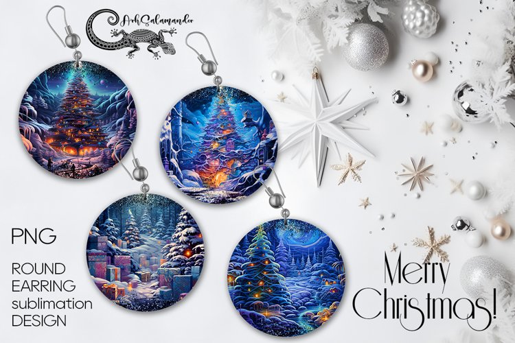 Futuristic Christmas | Sublimation round earring design PLUS example image 1
