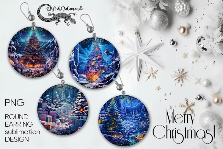 Futuristic Christmas | Sublimation round earring design PLUS