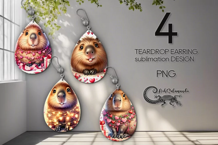 Valentine capybara | teardrop earring sublimation