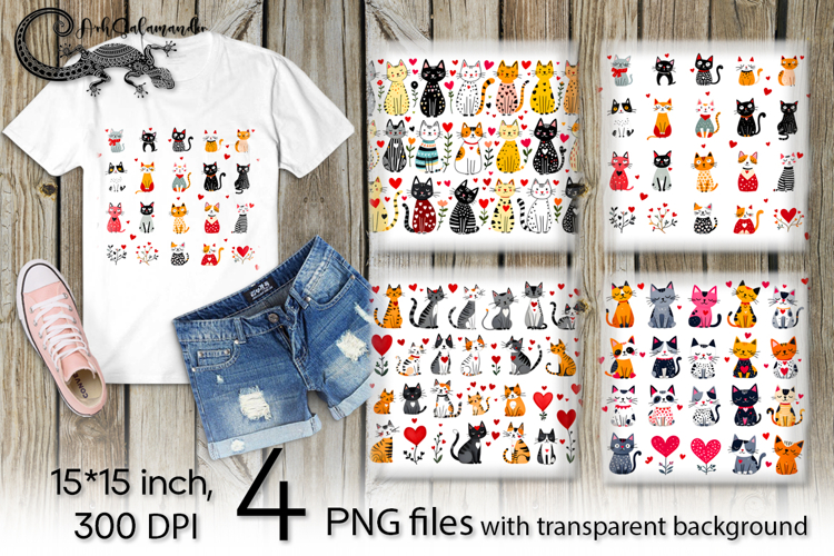 Valentine Cat | 4 love PNG Sublimation designs P
