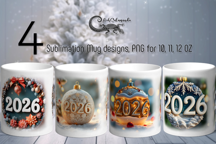 New year moods | 4 watercolor xmas Sublimation Mug designs