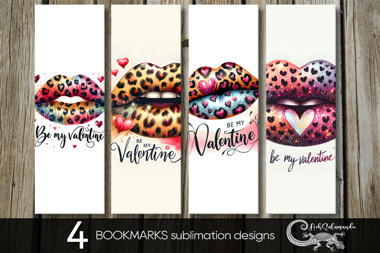Valentine lips | 4 love bookmarks sublimation designs