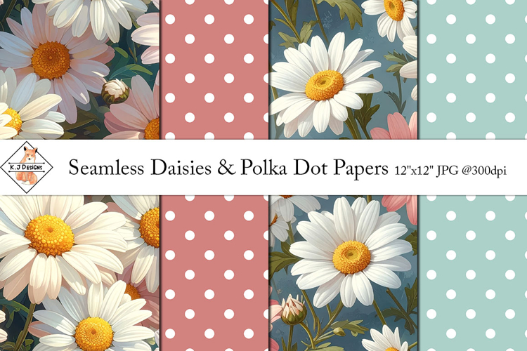 Seamless Daisies & Polka Dot Digital Papers