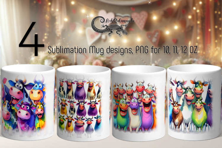Funny animals | 4 Cartoon Mug sublimation designs, PL