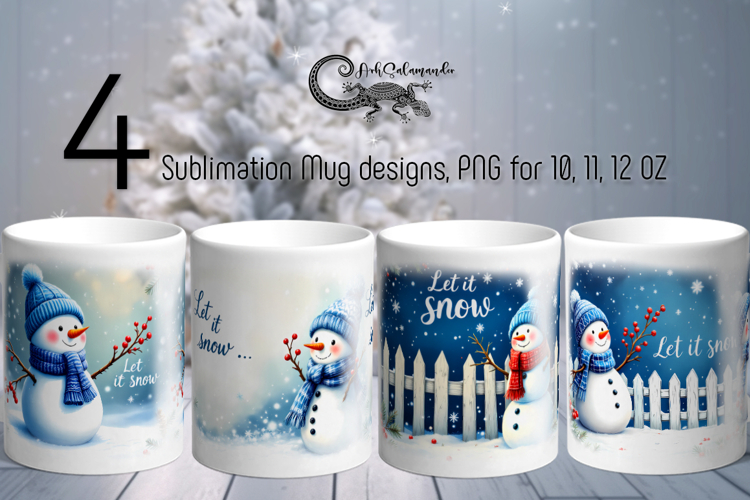 Christmas Snowman card | 4 xmas Sublimation Mug designs