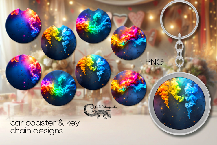 Abstract rainbow background | 4 Car coaster & 4 key chain