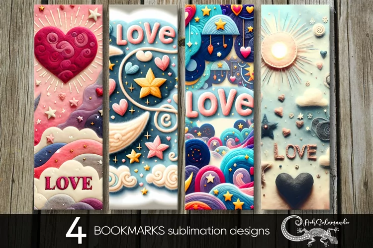 Nursery valentine | 4 love bookmarks sublimation designs PL
