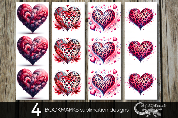 Love hearts | 4 valentine bookmarks sublimation designs
