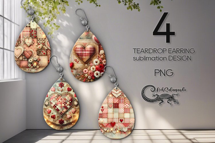 Valentine Shabby chic | love sublimation teardrop earring P example image 1