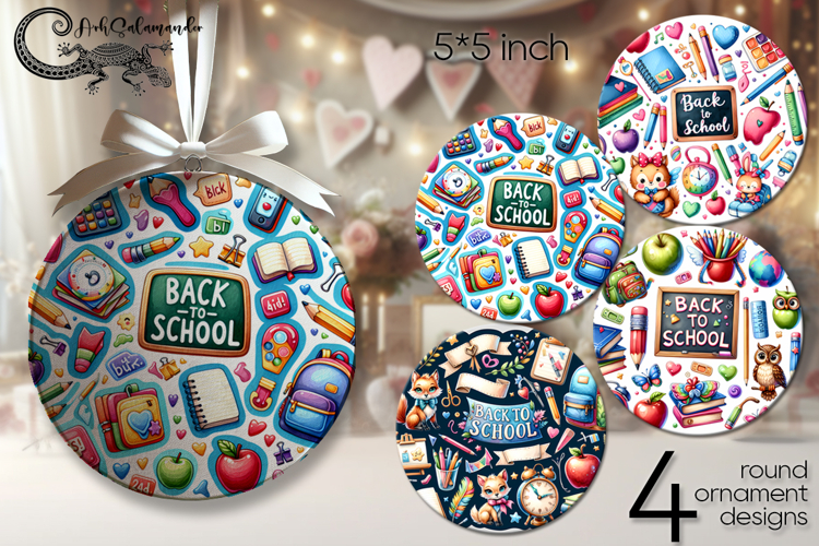 Back to school | 4 fall Round ornament sublimation designs