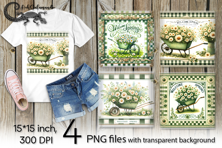Retro spring | 4 flowers PNG Sublimation designs P