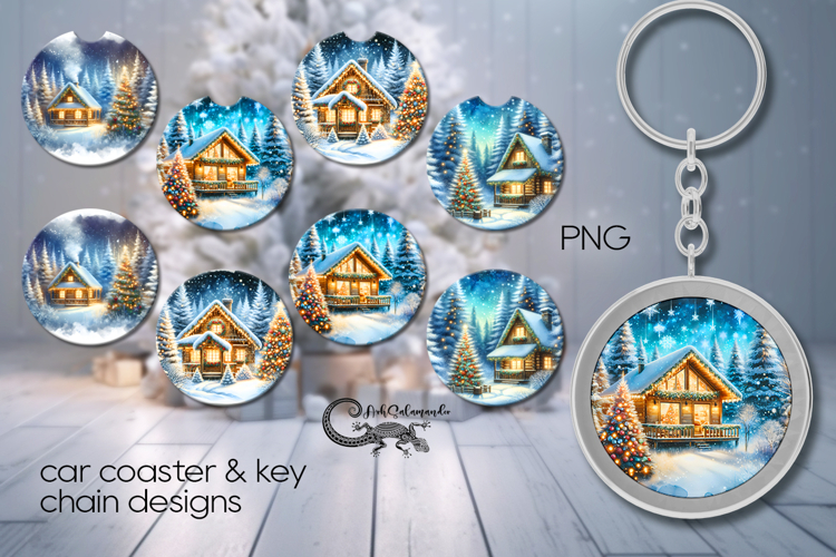 Christmas moods | 4 xmasCar coaster & 4 key chain designs