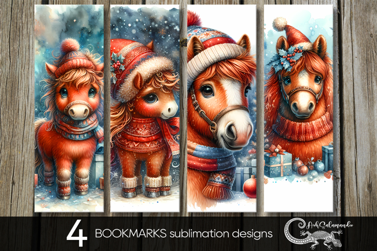 Christmas horse | Xmas bookmarks sublimation design PL
