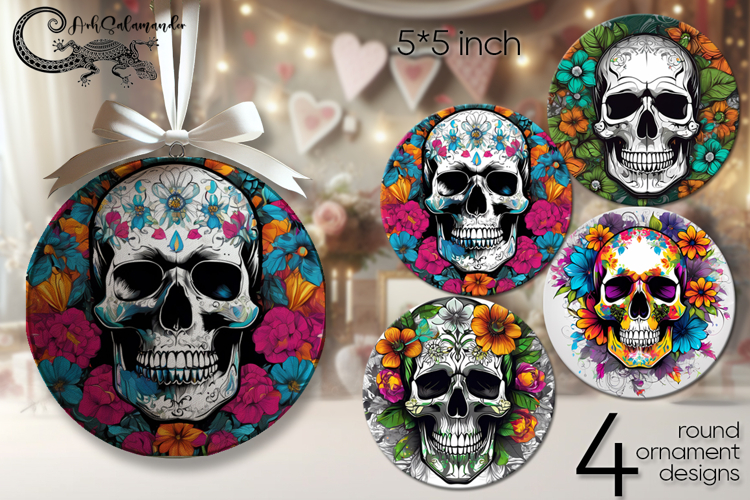 Flower & skull | gothic round ornaments sublimation PL