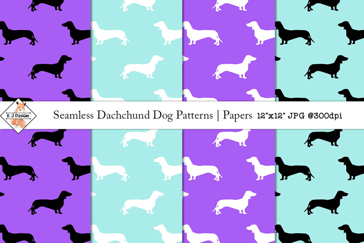 Seamless Dachshund Dog Patterns | Digital Papers