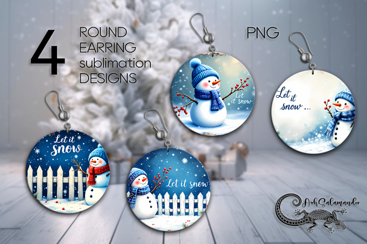 Snowman card | Xmas Round earring Sublimation designs PLUS