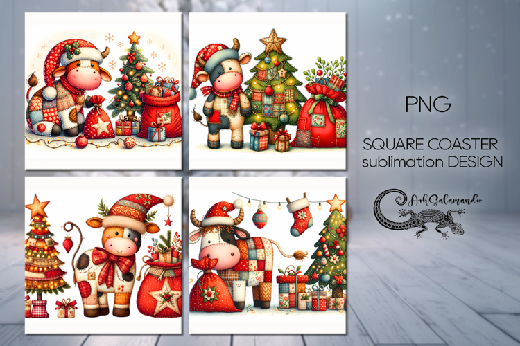 Christmas patchwork | 4 square coaster sublimation designs