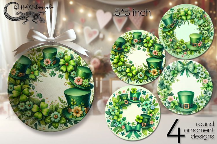 St. Patricks day clover | 4 round ornaments sublimation