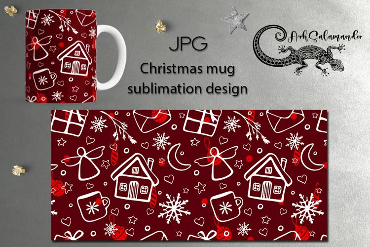 Red Christmas pattern | Xmas Mug sublimation design PLUS3
