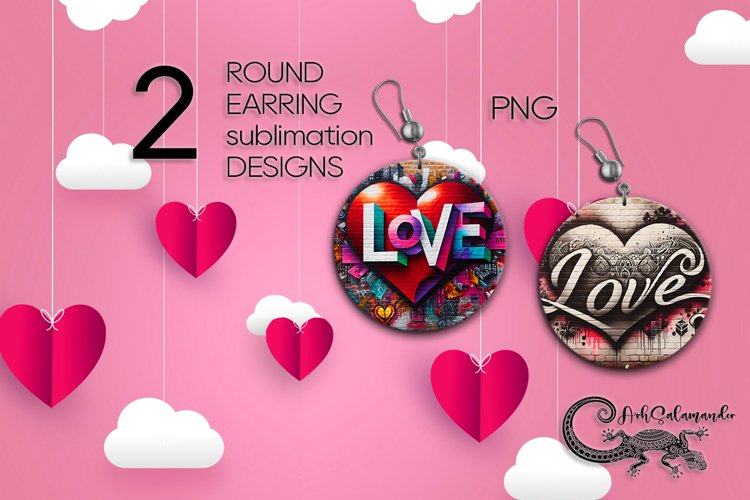 Valentine inscription | 2 Sublimation round earring designs3 example image 1