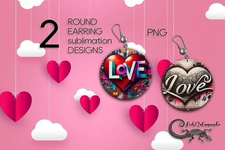 Valentine inscription | 2 Sublimation round earring designs3
