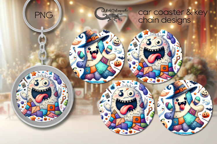 Halloween patchwork | car coaster & key chain designs P3
