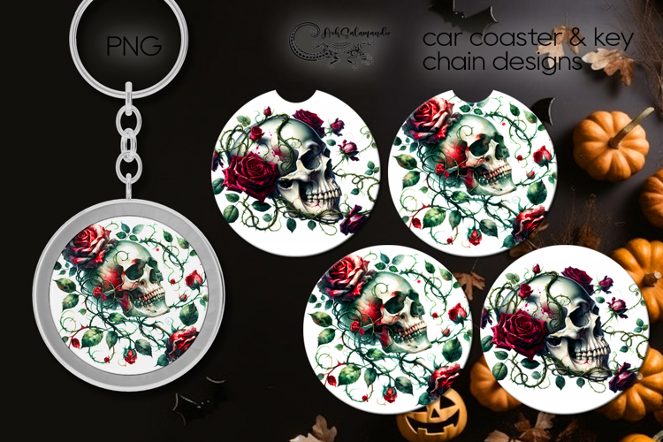 Gothic skulls | coaster & key chain sublimation design P3