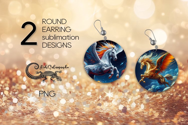 Pegasus | fantasy horse Round earring Sublimation design PL3