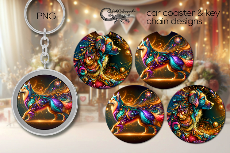 Fantasy dogs | Cartoon Car coaster & key chain designs PL3