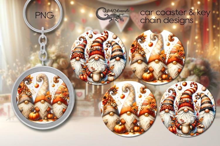 Autumn gnome | Fall Car coaster & key chain designs, PL3