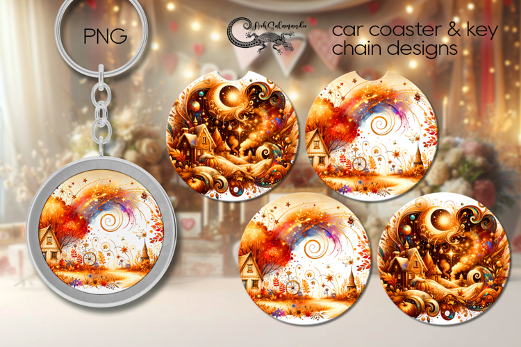 Golden Autumn | Fall Car coaster & key chain design PL3