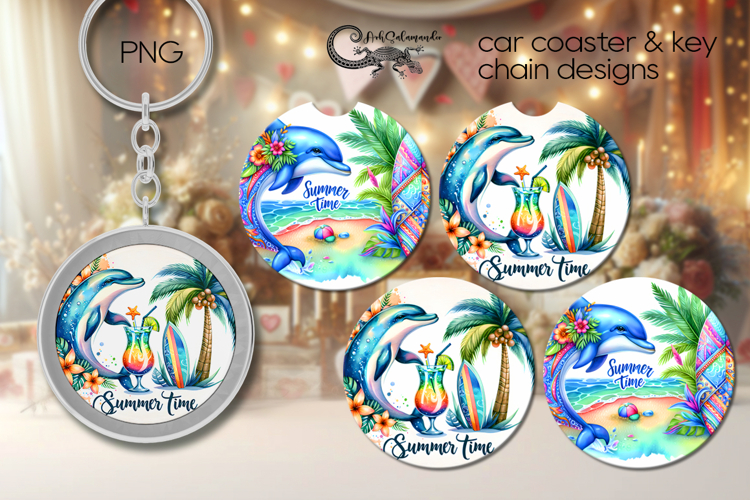 Beach, summer time | Car coaster & key chain designs PL3