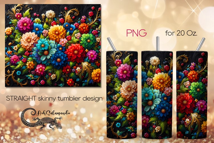 Flowers, black background | tumbler Sublimation design PLUS3