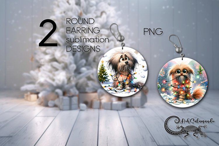 Christmas dog | funny Round earring Sublimation designs PL