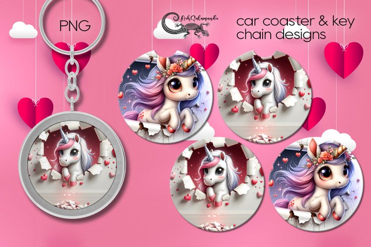 Valentine unicorn | car coaster   key chain design