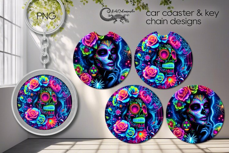 Neon skulls | Halloween Car coaster   key chain designs P3