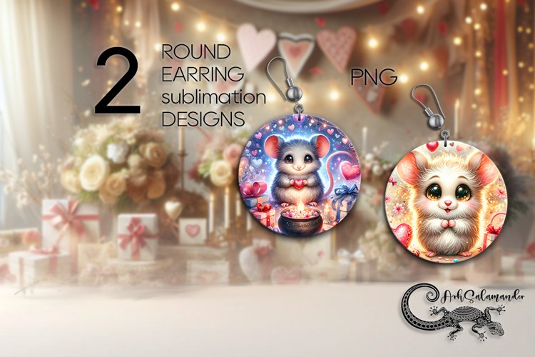 Valentine mouse | 2 Round Earring Sublimation design