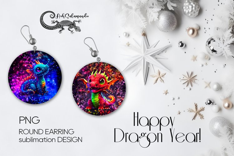 New year Dragon | Sublimation round earring design PLUS3