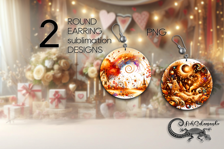 Golden Autumn | Round Earring Sublimation designs PL3
