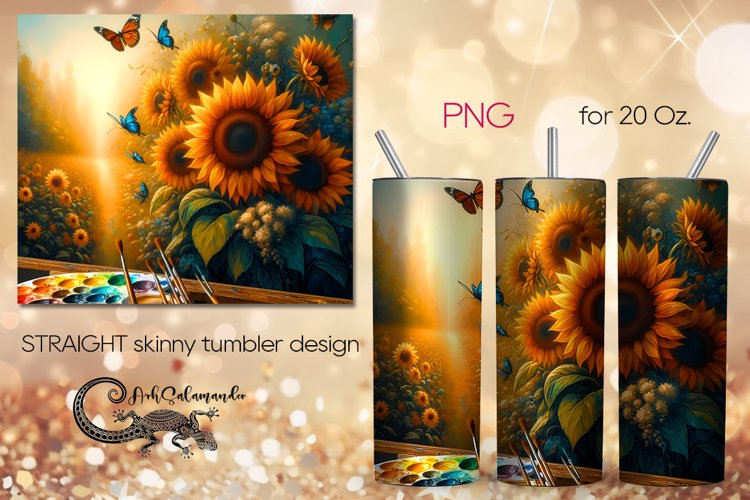 Romantic sunflower | Skinny tumbler Sublimation design PLUS3