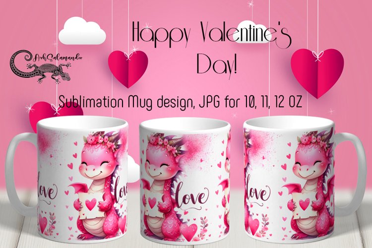 Valentine dragon | LOVE pink Mug sublimation design PLUS3 example image 1