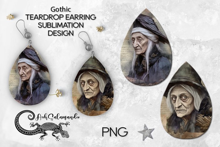 Gothic crow | Halloween teardrop earring sublimation PLUS3 example image 1