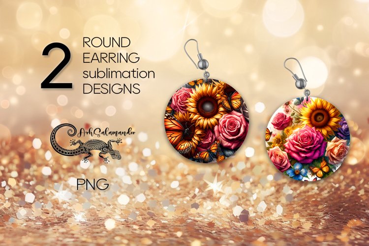 Butterfly & Sunflowers | Round earring Sublimation design P3