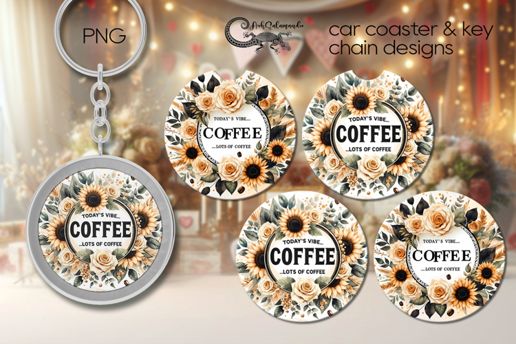 Coffee & flowers | Car coaster & key chain sublimation PL3
